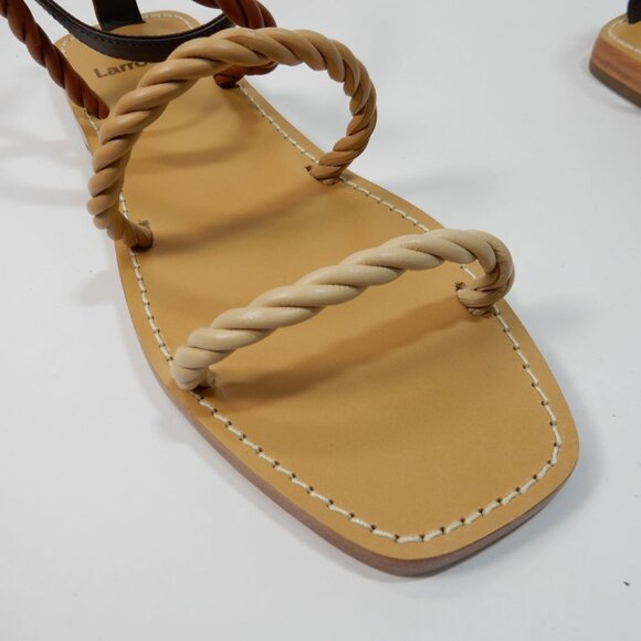 Larroude Santorini Twist Strap Flat Sandals Size 7 Brown Beige Leather NEW - Picture 8 of 16